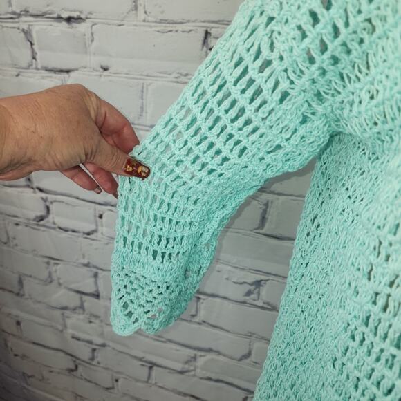 Crochet Set Shorts Halter Cardigan Womens S Teal Green Summer Beachy Tropical - Picture 5 of 12